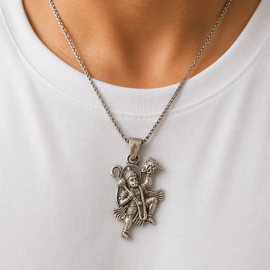 925 Silver Lord Hanuman Sanjeevani Mountain Pendant (Strength, Protection & Courage)