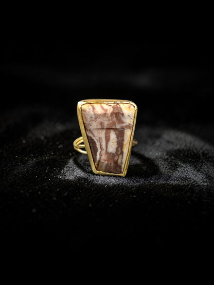 Natural Rhodonite Rough Metal Ring