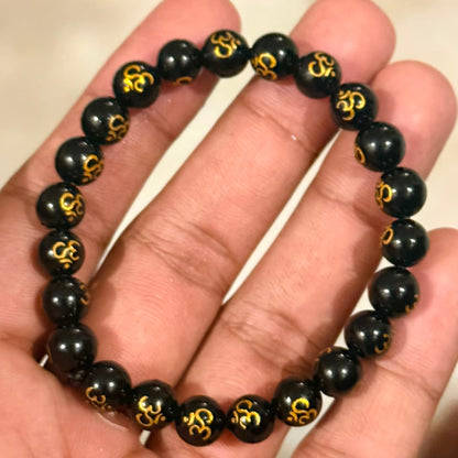 Black Onyx Om Bracelet (Protection & Spiritual Grounding)