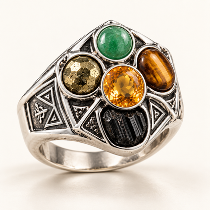 Prosperity & Protection Men’s Ring – 925 Silver with 5 Natural Untreated Stones
