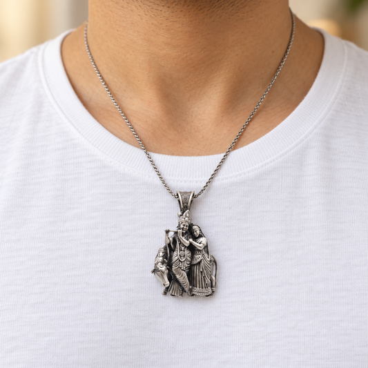 925 Silver Radha Krishna Pendant – 12 g (Divine Love & Devotion)