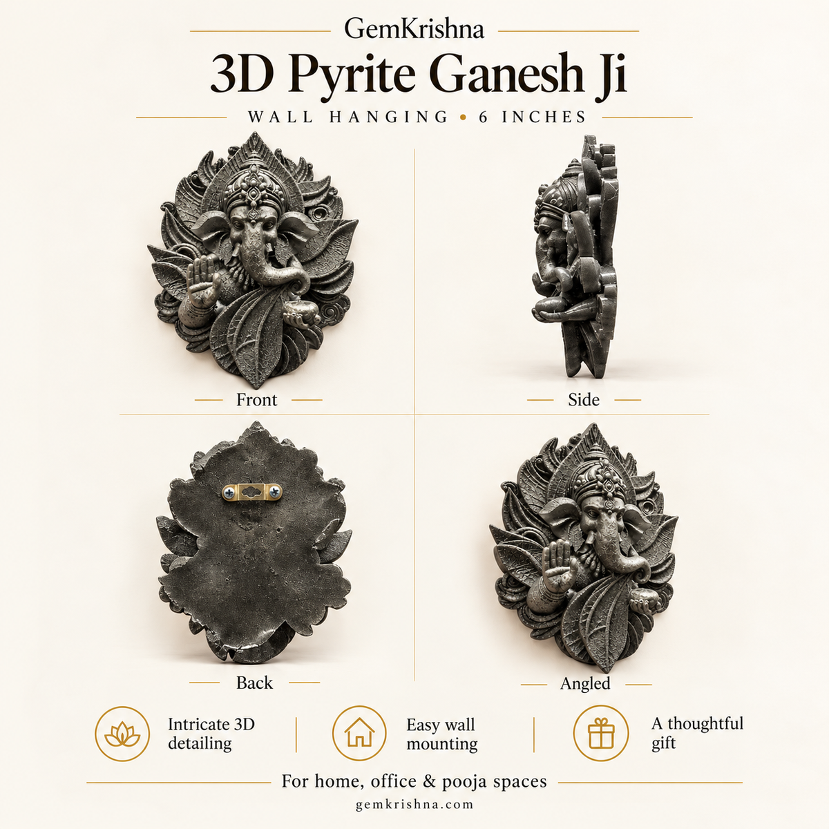 3D Pyrite Ganesh Ji – Premium Wall Hanging