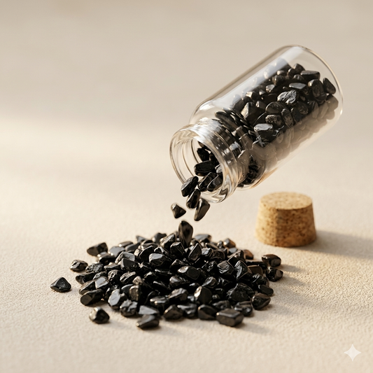 Black Tourmaline Chips in Glass Cork Bottle