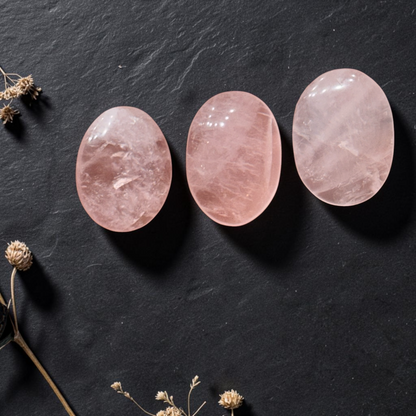 Natural Rose Quartz Palm Stone Trio (Love and Emotional Healing)