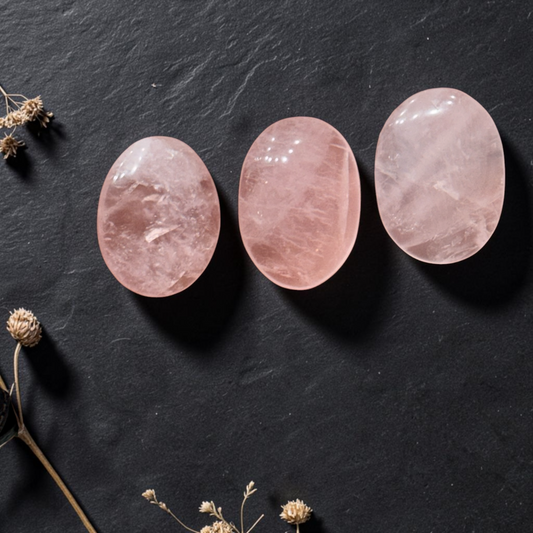Natural Rose Quartz Palm Stone Trio (Love and Emotional Healing)