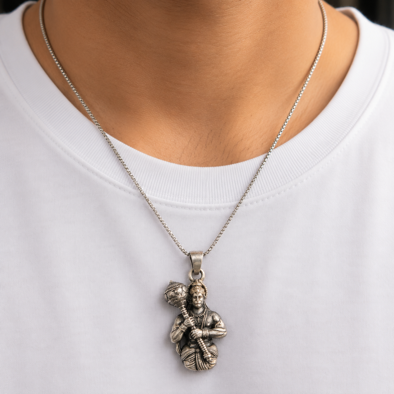 925 Silver Lord Hanuman Gada Pendant (Courage, Strength & Protection)