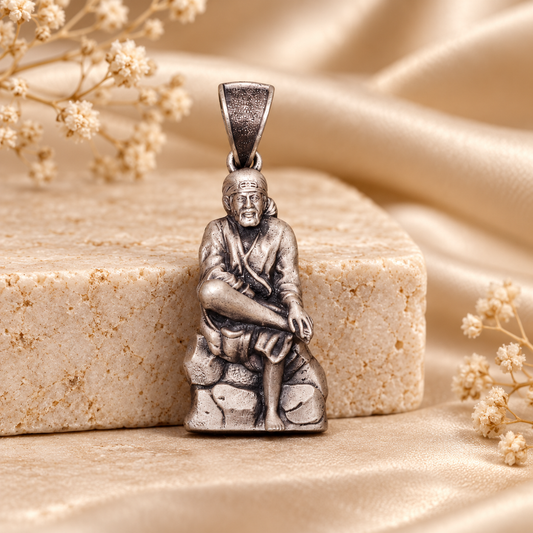 925 Silver Sai Baba Lightweight Pendant – 6 g & 8 g (Faith & Patience)