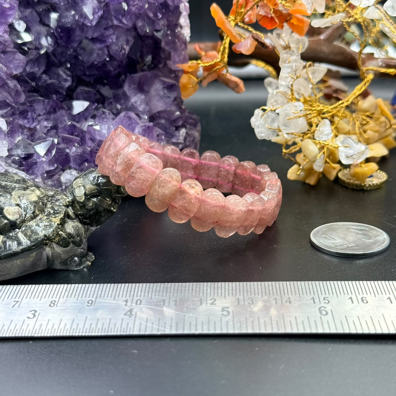 Strawberry Quartz Flat Oval Bead Bracelet (Joy & Emotional Balance)