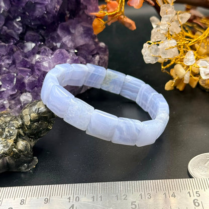 Blue Lace Agate Flat Square Bead Bracelet (Calmness & Communication)