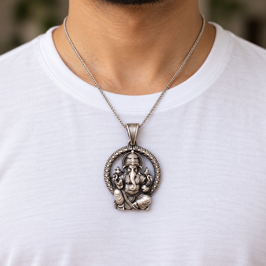 925 Silver Lord Ganesh Atharva Large Pendant – 14 g (New Beginnings & Wisdom)