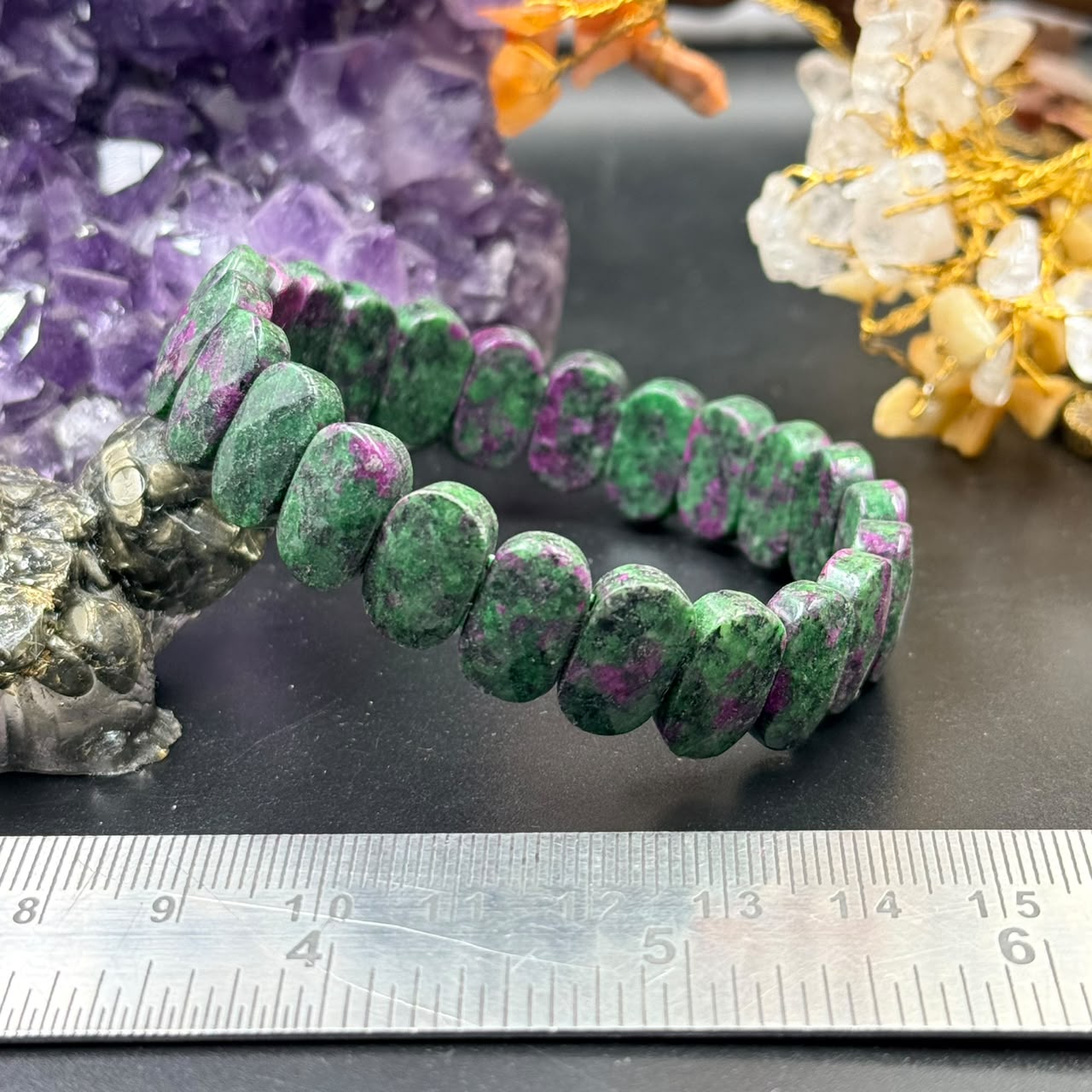 Ruby Zoisite Flat Oval Bead Bracelet (Vitality & Balance)