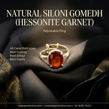 Natural Siloni Gomedh Adjustable 925 Silver Ring Size (1 Ratti to 21 Ratti)
