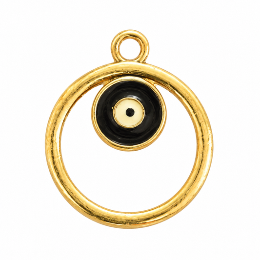 Gold Ring Black Evil Eye Charm