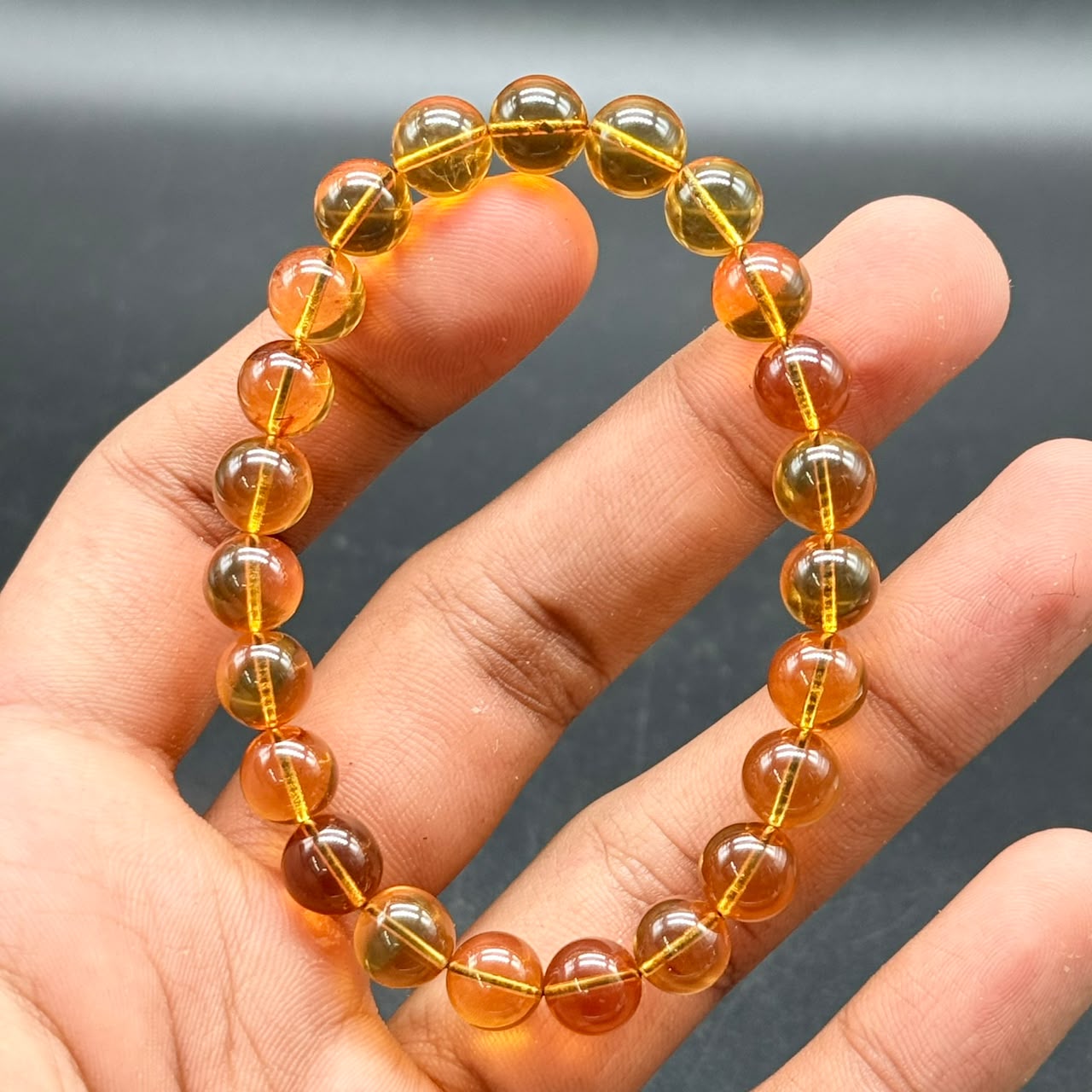 Amber Bracelet | 8.50–9.00mm Round Beads | 24 Beads | 8.129g | 16cm Elastic | Yellowish Brown | GJSPC Lab Certified | Positivity & Confidence