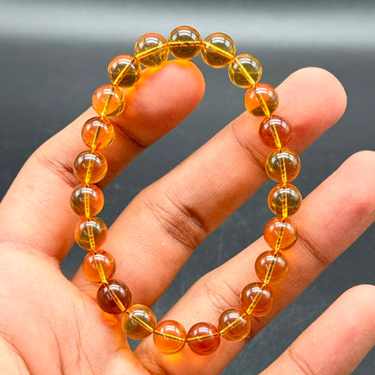 Amber Bracelet | 8.50–9.00mm Round Beads | 24 Beads | 8.129g | 16cm Elastic | Yellowish Brown | GJSPC Lab Certified | Positivity & Confidence