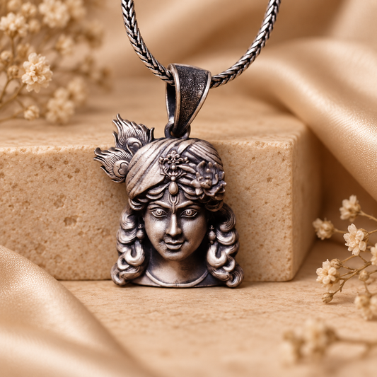 925 Silver Lord Krishna Face with Pagdi Pendant – 13 g & 16 g (Love & Devotion)