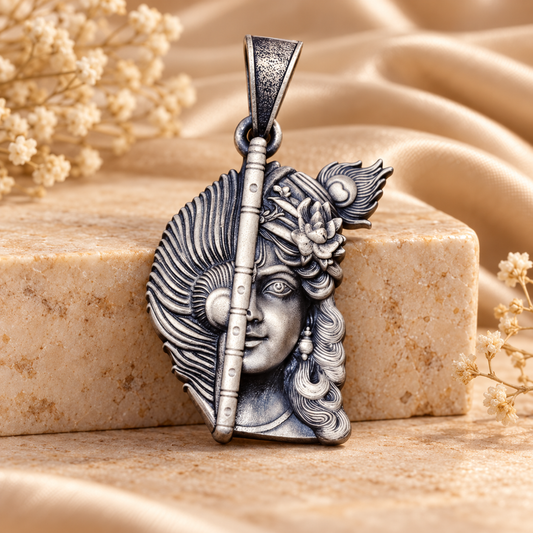 925 Silver Krishna Face with Feather Pendant – 10 g (Love & Devotion)