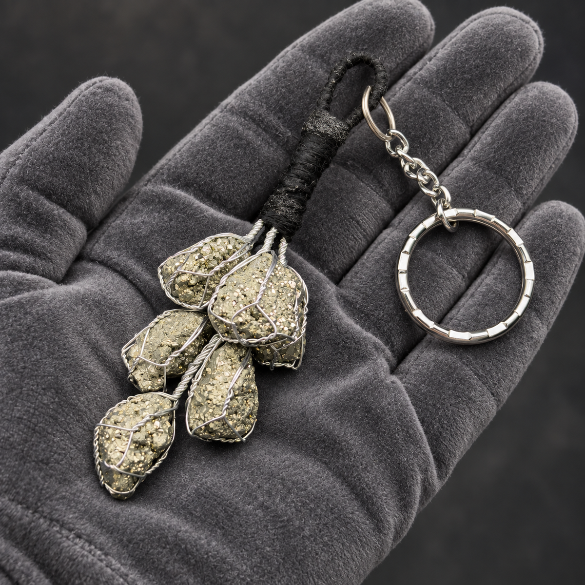 Natural Pyrite Cluster Keychain (Prosperity & Confidence) with Lab Certificate