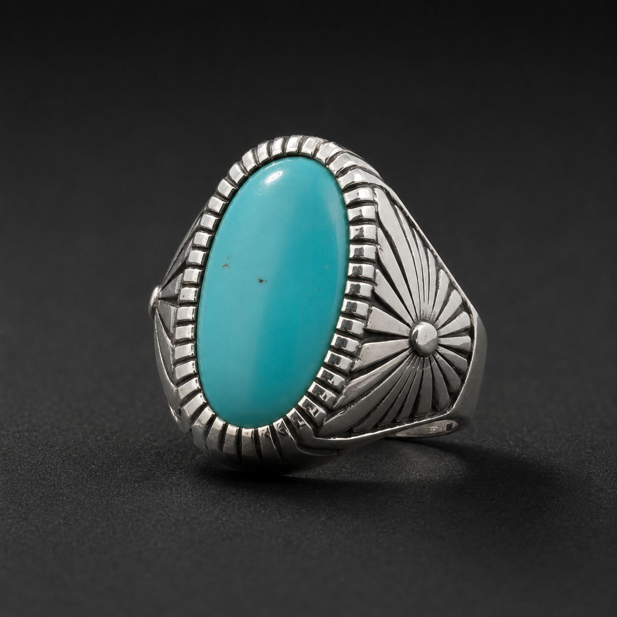 925 Silver Oval Turquoise Statement Ring (Protection & Communication) (16.25 Gram)