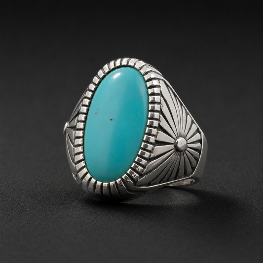 925 Silver Oval Turquoise Statement Ring (Protection & Communication) (16.25 Gram)