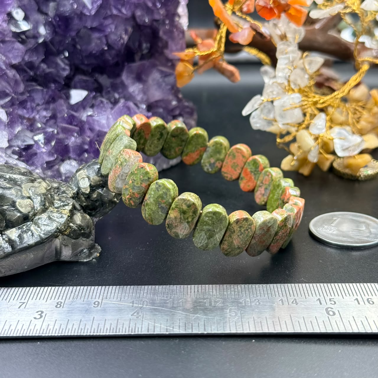 Unakite Oval Flat Bead Bracelet (Emotional Balance & Growth)