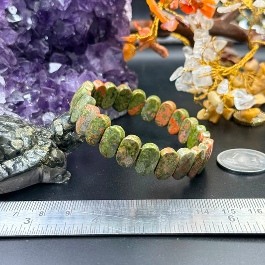 Unakite Oval Flat Bead Bracelet (Emotional Balance & Growth)