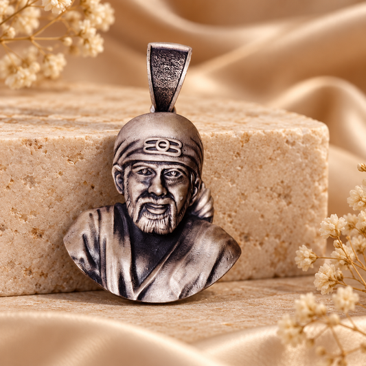 925 Silver Sai Baba Face Round Pendant – 8 g & 12 g (Faith & Patience)