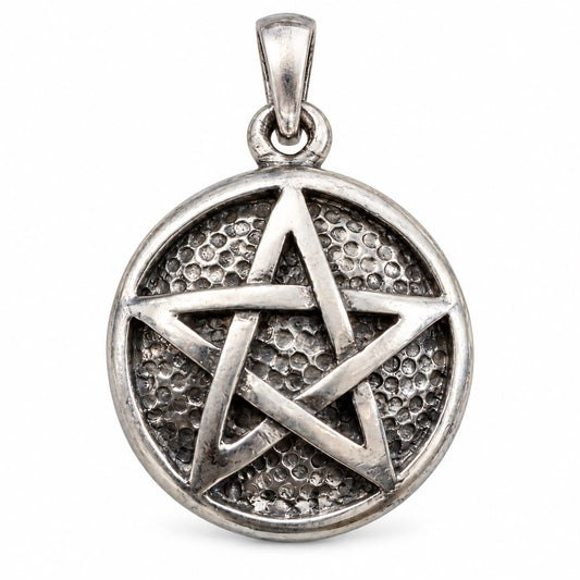 Pentagram Pendant – 925 Sterling Silver, Oxidised Hammered Finish (5.06 Gram)