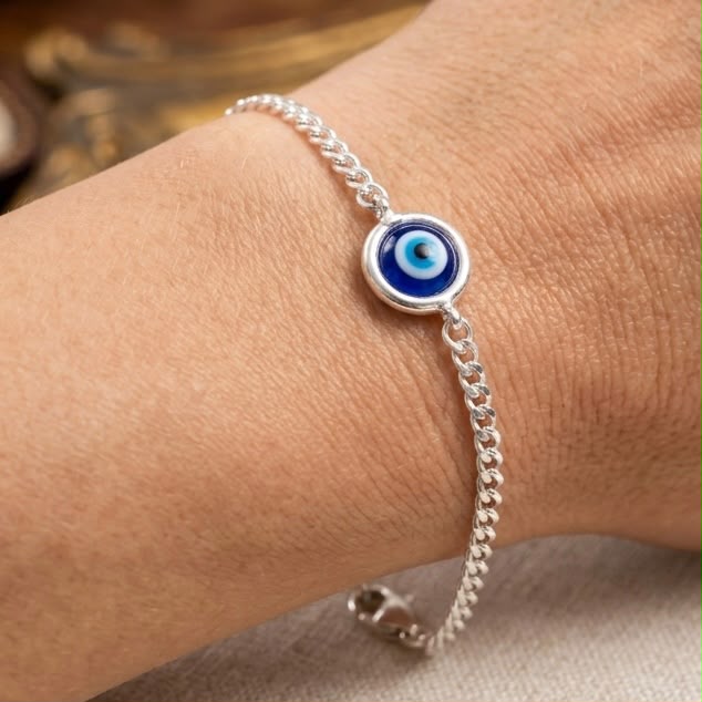925 Silver Evil Eye Chain Bracelet (Protection, Awareness & Positive Energy)