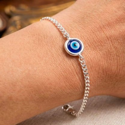 925 Silver Evil Eye Chain Bracelet (Protection, Awareness & Positive Energy)