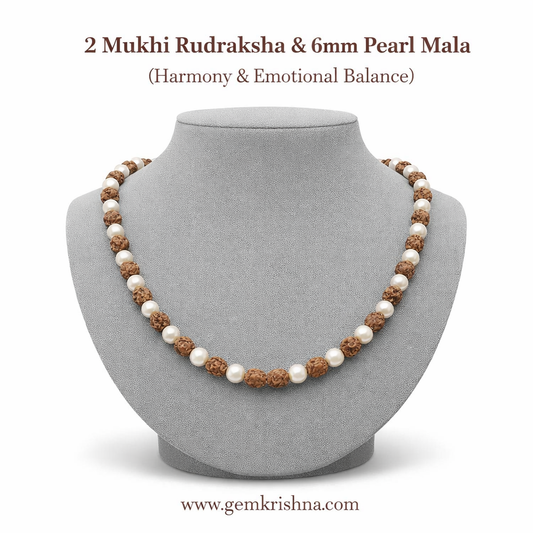 2 Mukhi Rudraksha & 6mm Pearl Jaap Mala (Harmony & Emotional Balance) premium GemKrishna product cover