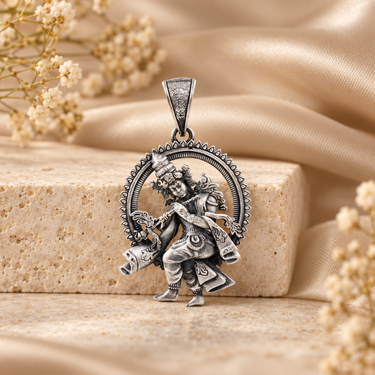 925 Silver Krishna Playing Flute Pendant – 10 g (Love & Devotion)