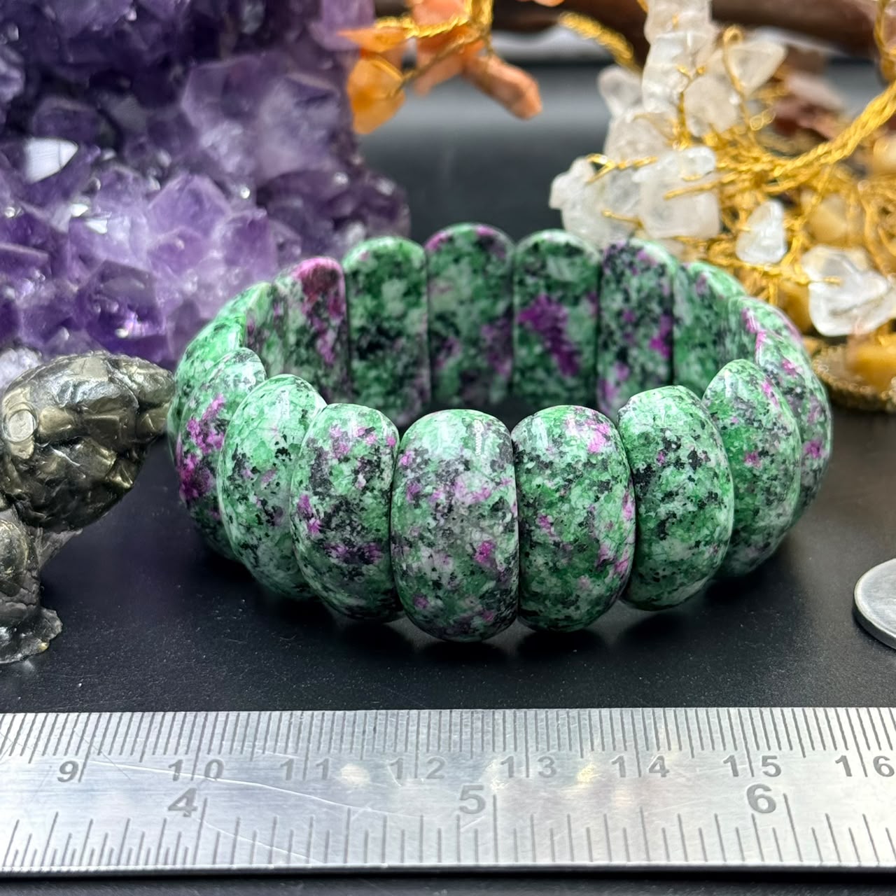 Ruby Zoisite Puffed Cushion Bead Bracelet (Vitality & Balance)