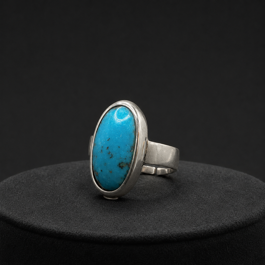 Oval Turquoise Cabochon Ring (Protection & Communication) (10.61 Gram)