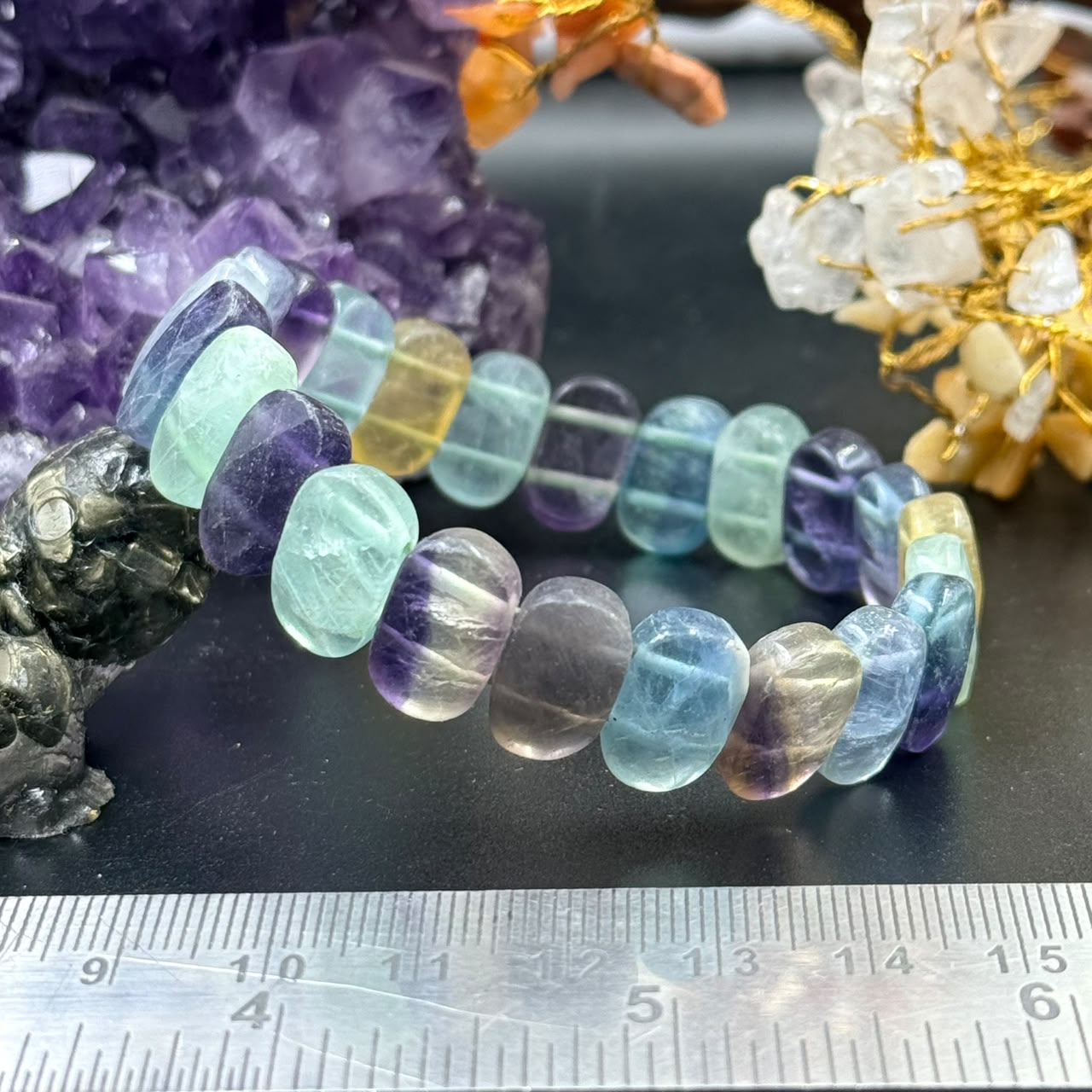 Multi Fluorite Flat Oval Bead Bracelet (Clarity & Focus)