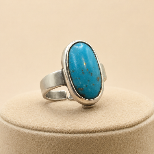 Oval Turquoise Cabochon Ring (Protection & Communication) (10.61 Gram)