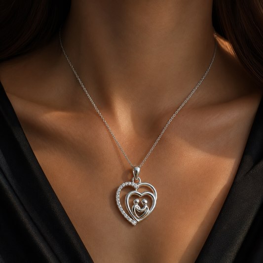 Together Heart Pendant with Moissanite in 925 Silver – 0.18 Carat | Gemkrishna