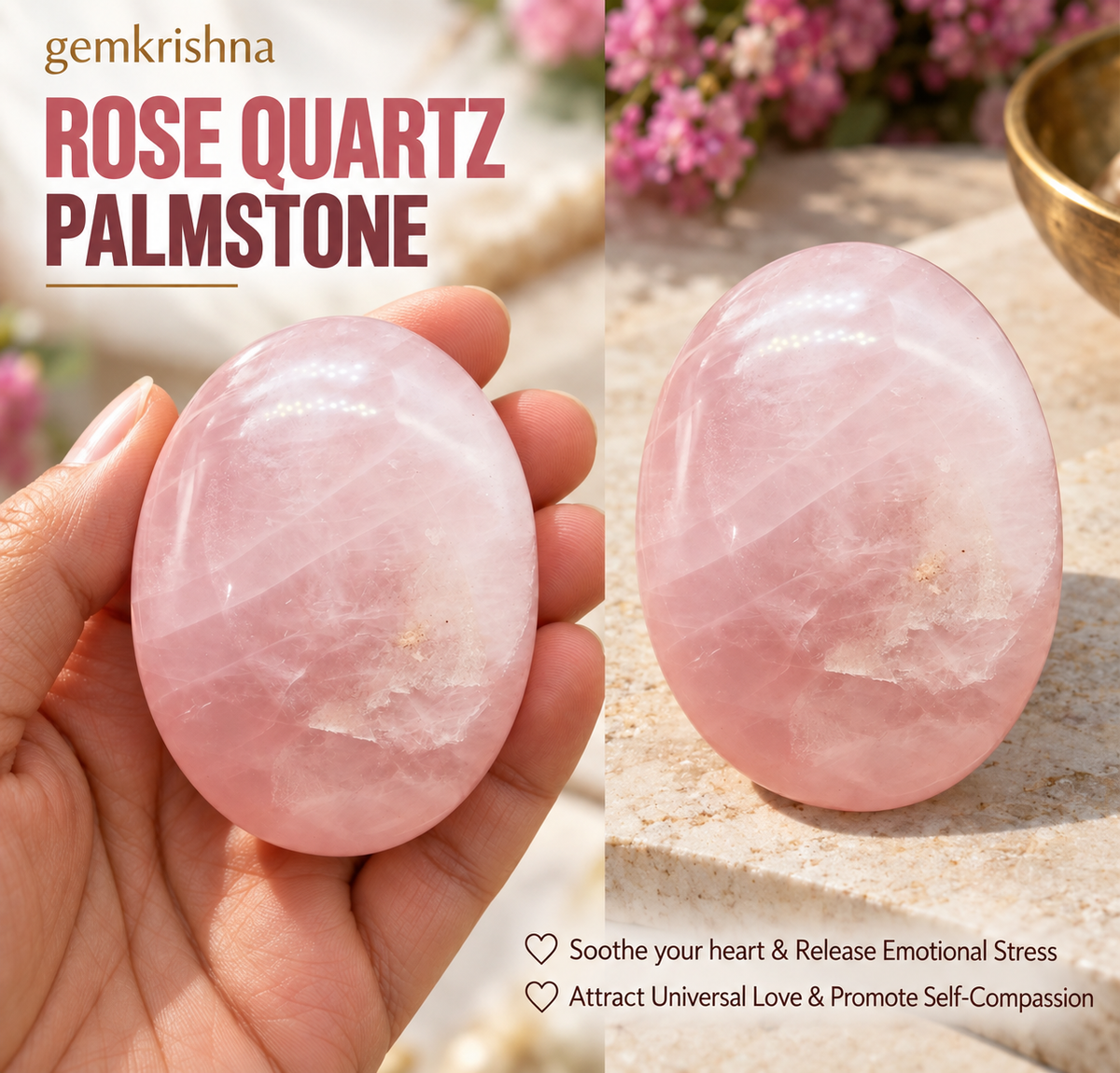 Rose Quartz Palm Stone 100 Gram (Love, Self-Love & Compassion)