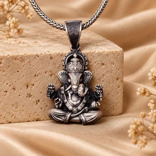 925 Silver Dagdusheth Ganpati Pendant – 7 g & 10 g (New Beginnings & Wisdom)