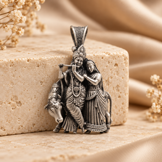 925 Silver Radha Krishna Pendant – 12 g (Divine Love & Devotion)