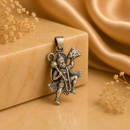 925 Silver Lord Hanuman Sanjeevani Mountain Pendant (Strength, Protection & Courage)