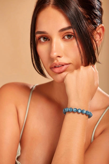 Natural Green Kyanite AAA Star Quality bracelet on a wrist, showcasing its vibrant green hues.