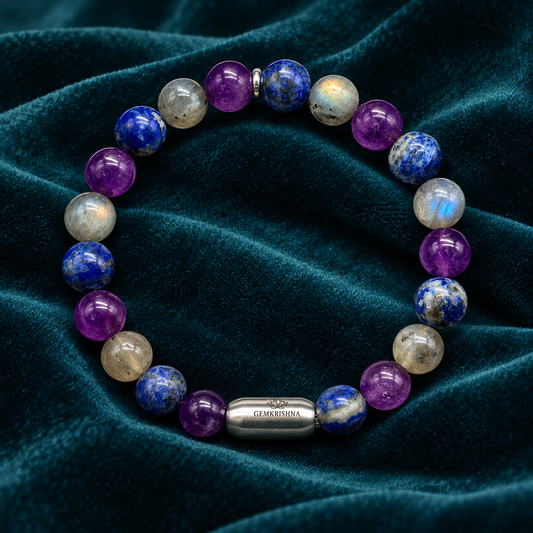 Calm, Clarity & Expression Natural Gemstone Bracelet with GJSPC Certificate | GemKrishna