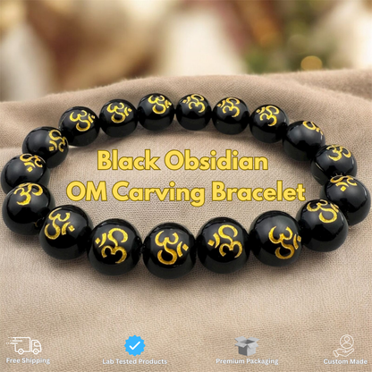 Black Onyx OM Carving Bracelet