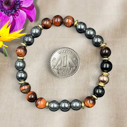 Hematite and Red Tiger's Eye Bracelet | Grounding and Strength | Best Quality | 100% Natural
