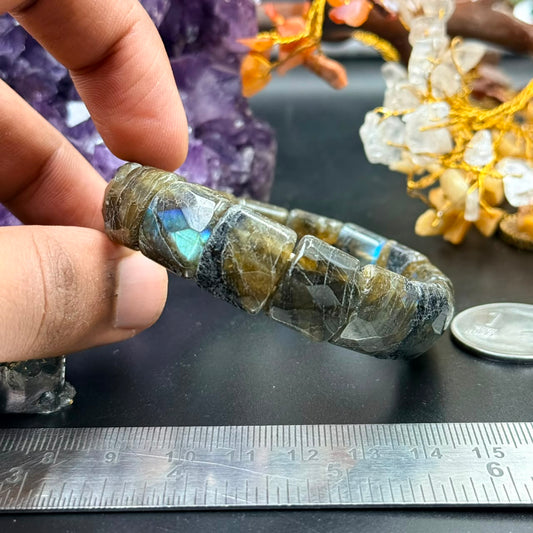 Labradorite Square Faceted Flat Bead Bracelet (Protection & Intuition)