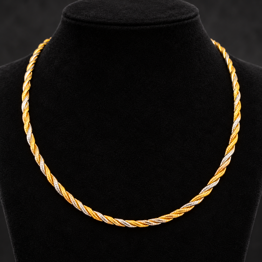 Thick Twisted Two-Tone Gold & Silver Hasli Necklace in 925 Sterling Silver – 21 Gram Rope Chain | SILVY by Poonam Gupta