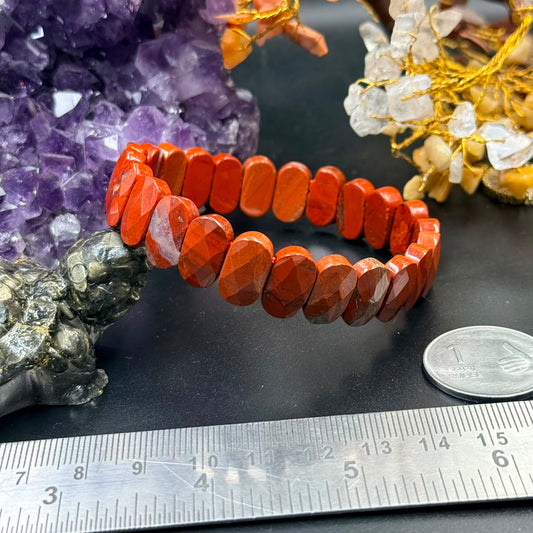 Red Jasper Oval Faceted Flat Bead Bracelet (Strength & Grounding)