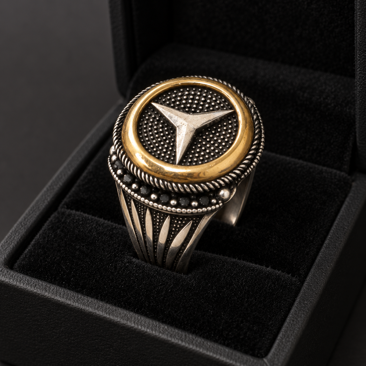925 Sterling Silver Mercedes-Benz Logo Ring, Approx. 12.55 g, for Men