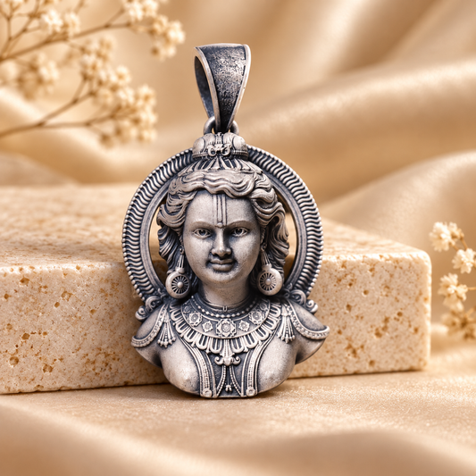 925 Silver Ram Lala Face Pendant – 12 g (Dharma & Devotion)